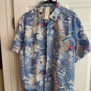Tommy Bahama Blue and Red Leaf Print Shirt